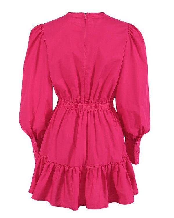 Round Neck Lantern Sleeve Dress