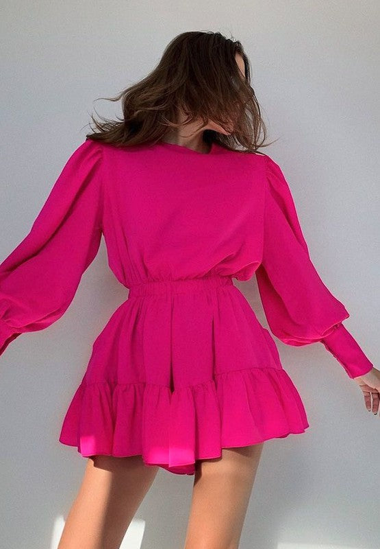 Round Neck Lantern Sleeve Dress