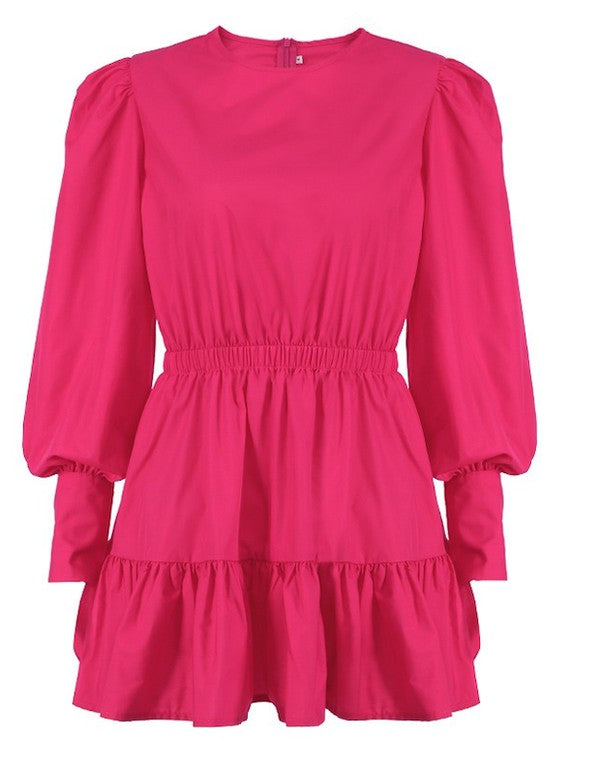 Round Neck Lantern Sleeve Dress