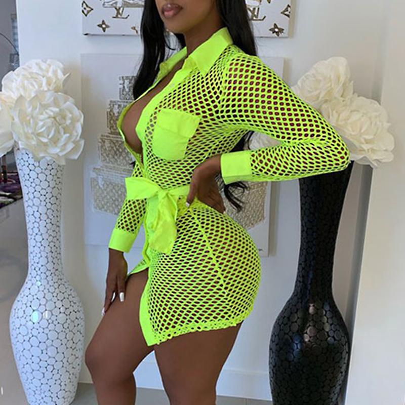 Sexy white mini short neon dress Women night party club