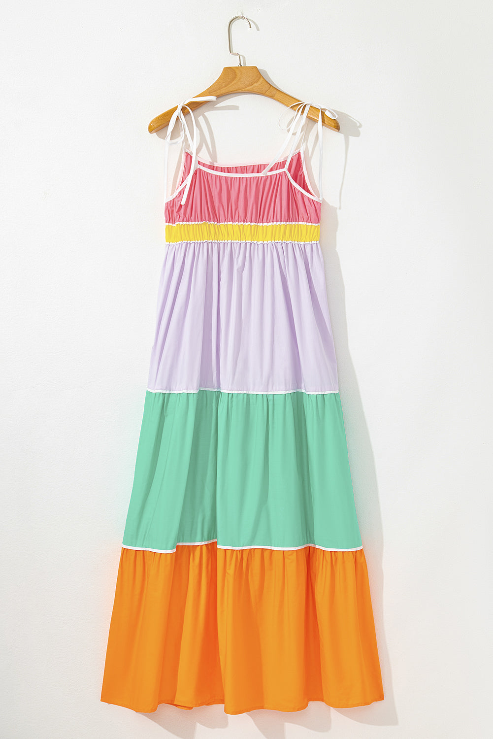 Colorblock Self-Tie Straps Pocketed Flowy Maxi Dress