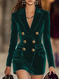 Velvet Double-Breasted Blazer Dress