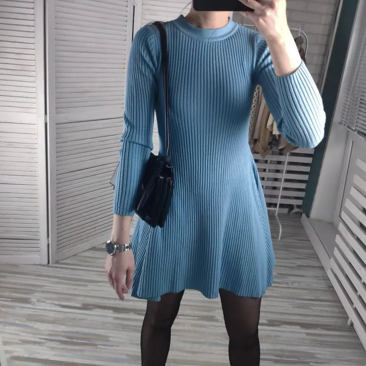 HLBCBG basic autumn winter short aline thick sweater dress elegant