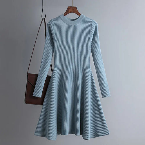 HLBCBG basic autumn winter short aline thick sweater dress elegant