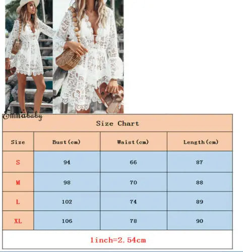 Hot Sale Women Sexy V-neck Lace Beach Bikini Cover Up Female Boho