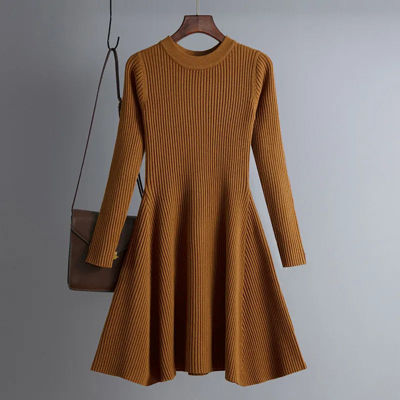 HLBCBG basic autumn winter short aline thick sweater dress elegant