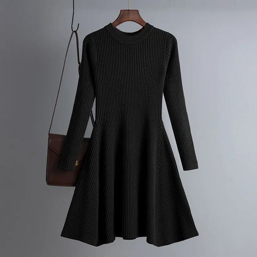 HLBCBG basic autumn winter short aline thick sweater dress elegant