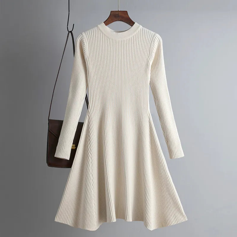 HLBCBG basic autumn winter short aline thick sweater dress elegant
