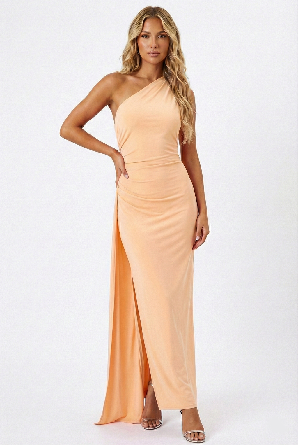 One-Shoulder Ruched Maxi