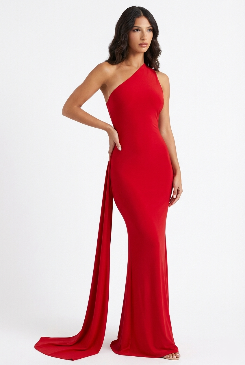 One-Shoulder Ruched Maxi
