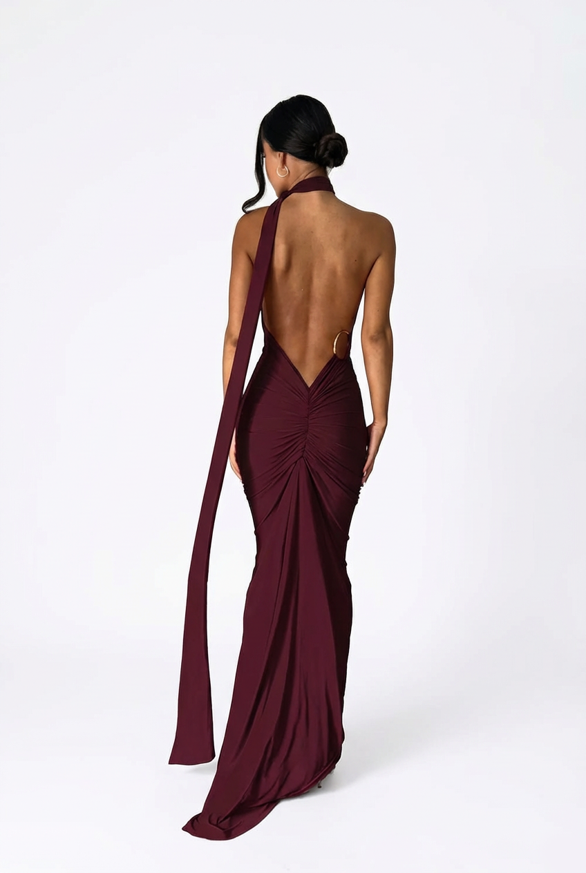 One-Shoulder Ruched Maxi