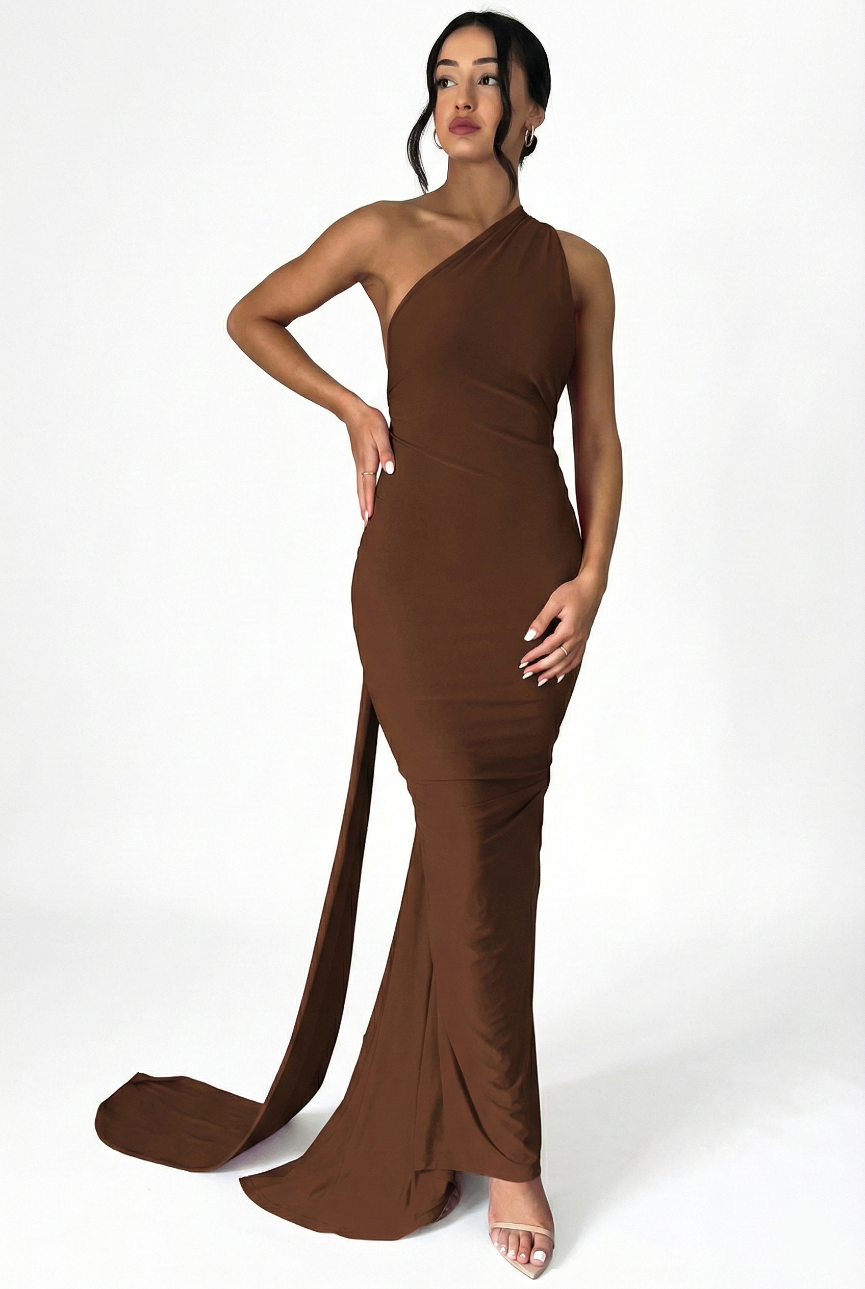 One-Shoulder Ruched Maxi