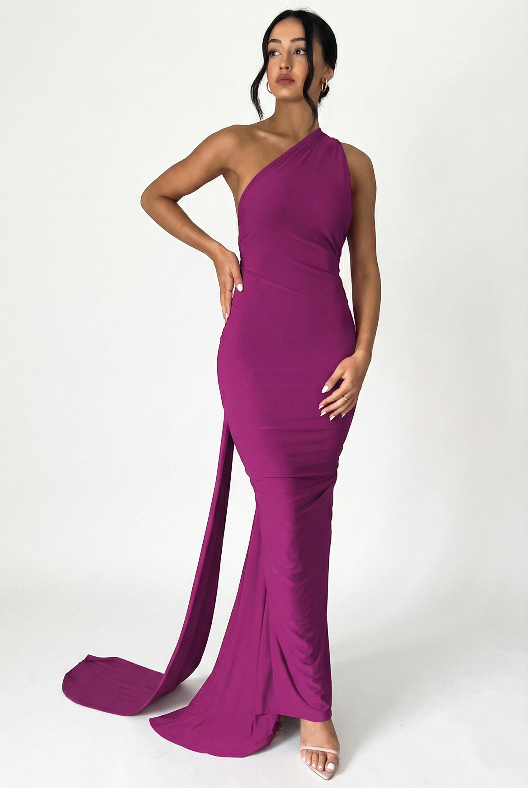 One-Shoulder Ruched Maxi