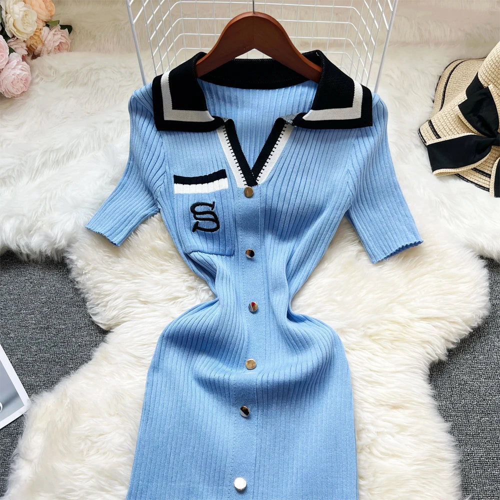 YuooMuoo 2025 New Summer Women Knitted Long Dress Elegant Embroidery