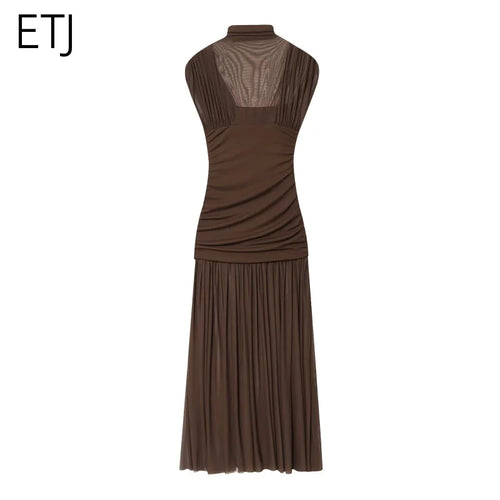 ETJ 2025 new women's party sexy see-through long dress fashion silk