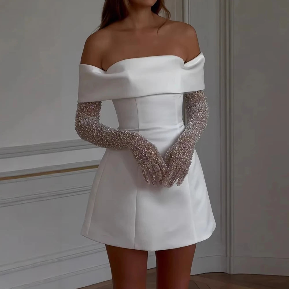 Summer Dresses 2025 Elegant Short Sleeve Off Shoulder Layered Mini