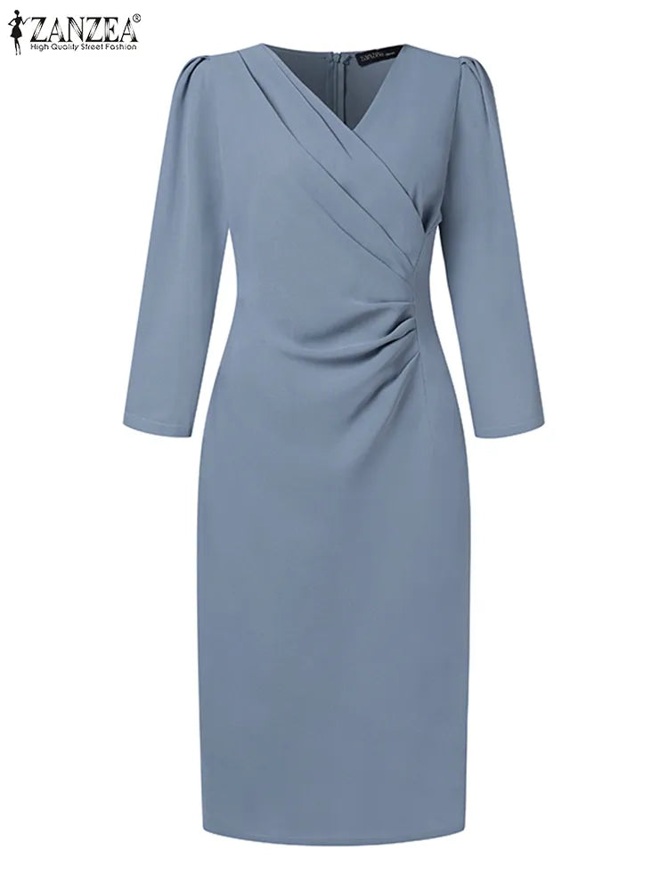 ZANZEA Summer Fashion Womens Dress Sexy Solid Color Knee Length