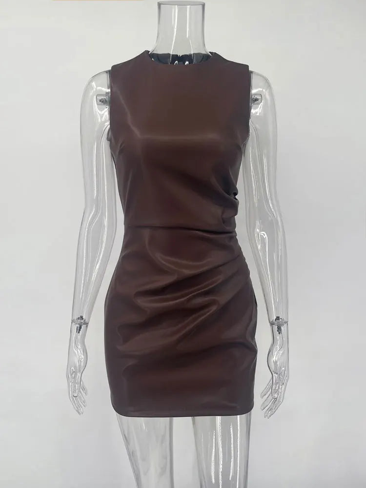 Tossy PU Sexy Fashion Maxi Dress For Women High Waist Sleeveless Slim