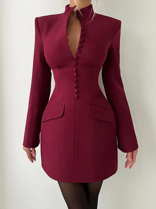 Sisterlinda ESingle Breasted Dress Women Autumn legant Office Trend