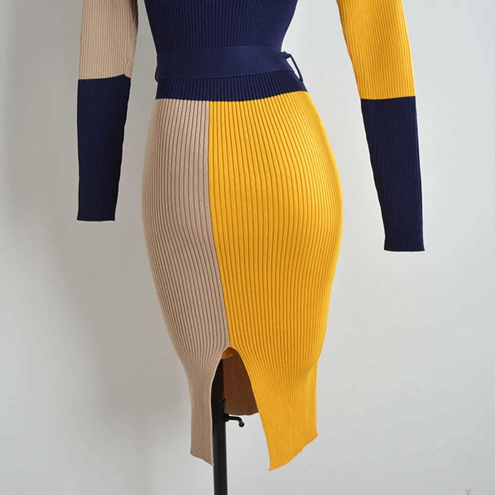 YuooMuoo Fall Winter Knit Rib Wrap Hips Bodycon Pencil Dress for Women