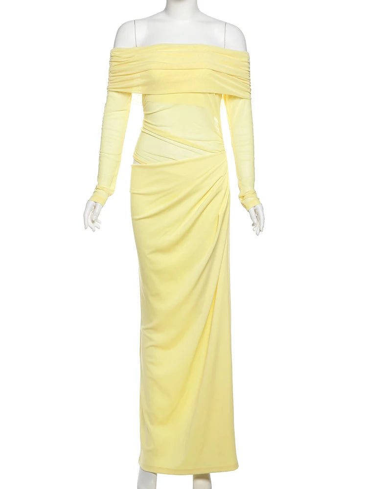 Nibber Sexy Dress Women 2025 Spring Patchwork Mesh Elegant Slash Neck