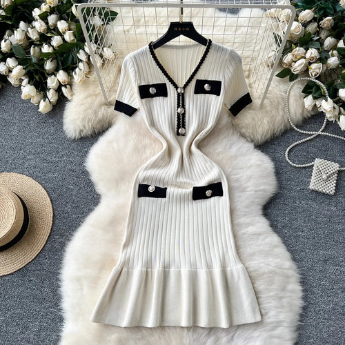 YuooMuoo Brand Fashion Knitted Mermaid Dress 2025 New Elegant V-neck