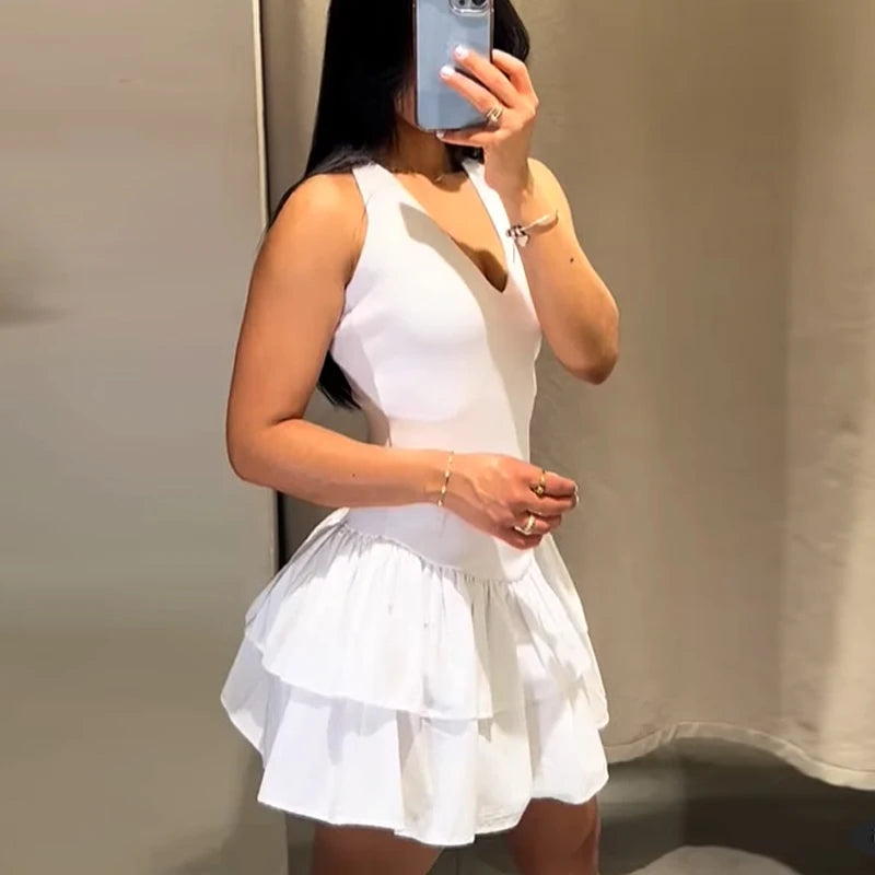 Women's Dresses 2025 Halter Pink Mini Dresses Chic v Neck Layer