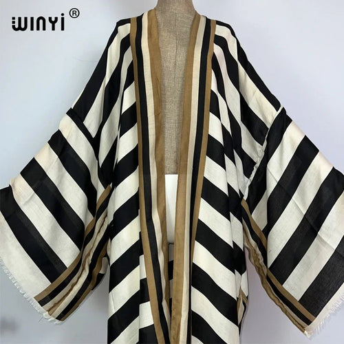 WINYI kimono Africa summer boho Stripe print beach swimwear Elegant
