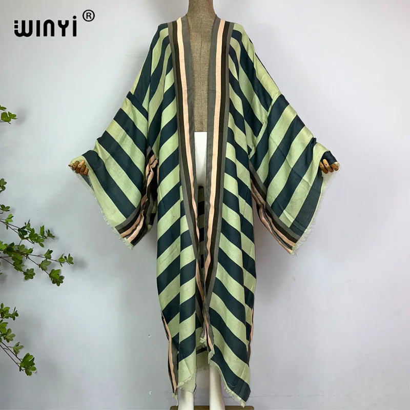 WINYI kimono Africa summer boho Stripe print beach swimwear Elegant