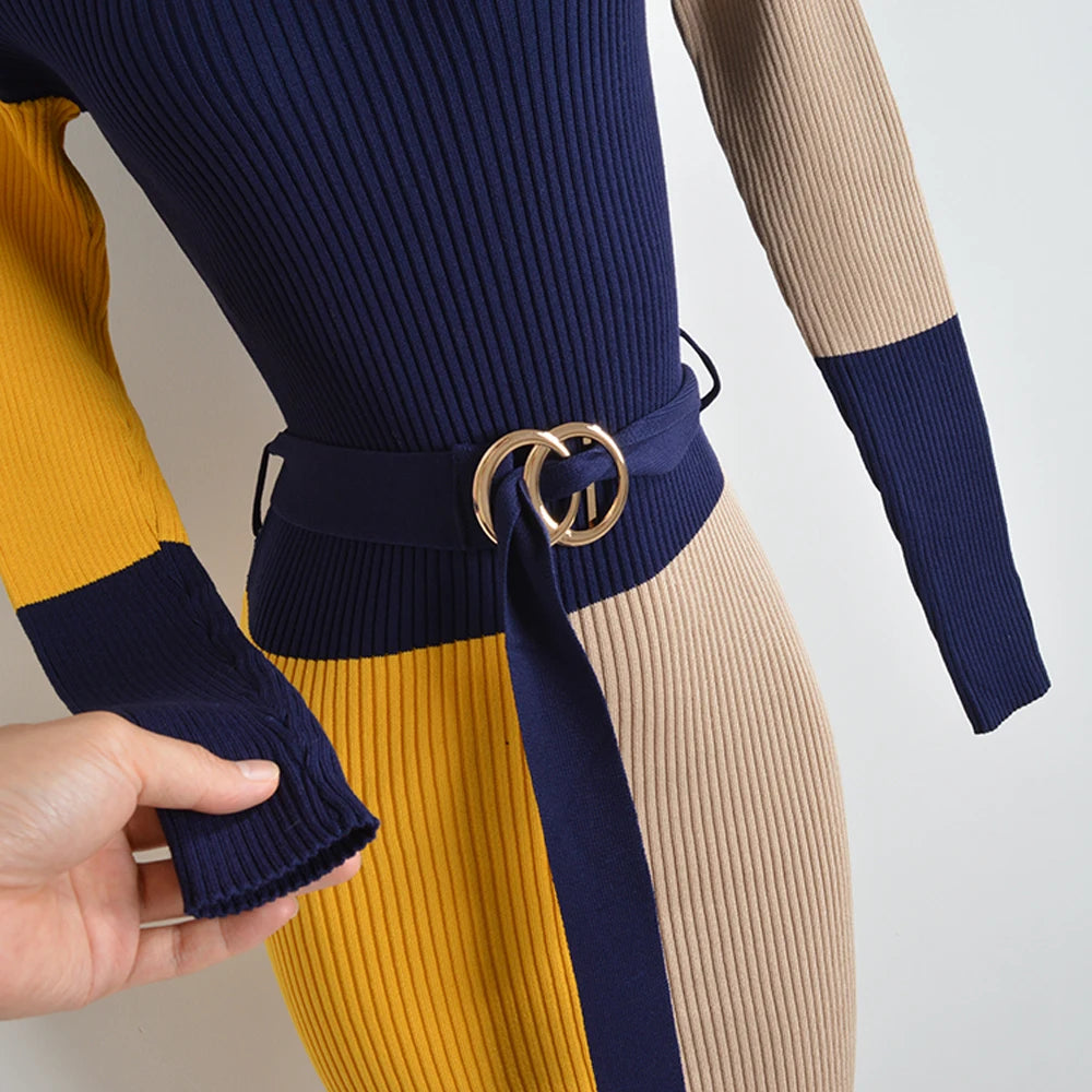 YuooMuoo Fall Winter Knit Rib Wrap Hips Bodycon Pencil Dress for Women