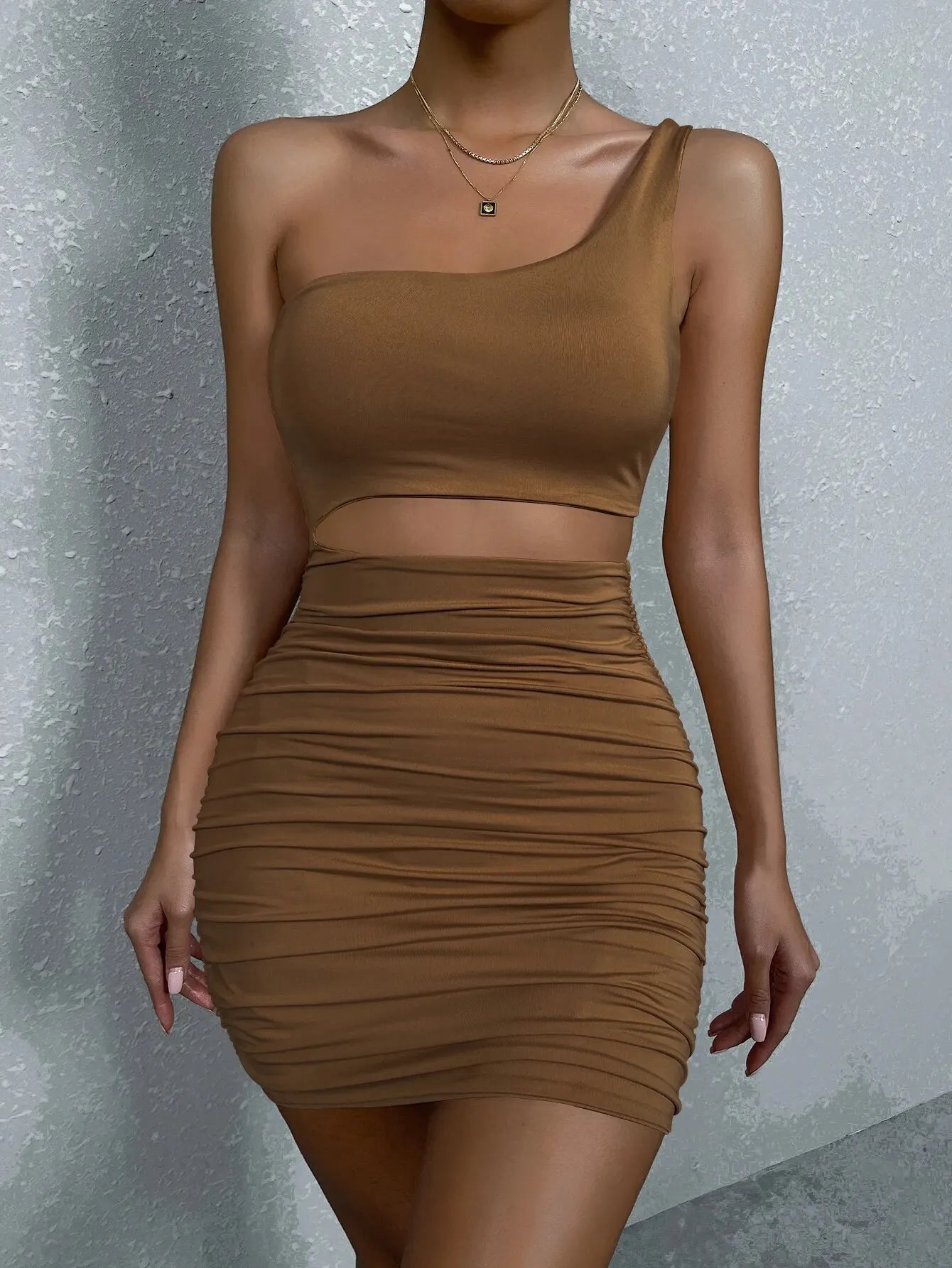 Sexy One Shoulde Backless Bodycon Mini Dress Women's Waist Hollow Out