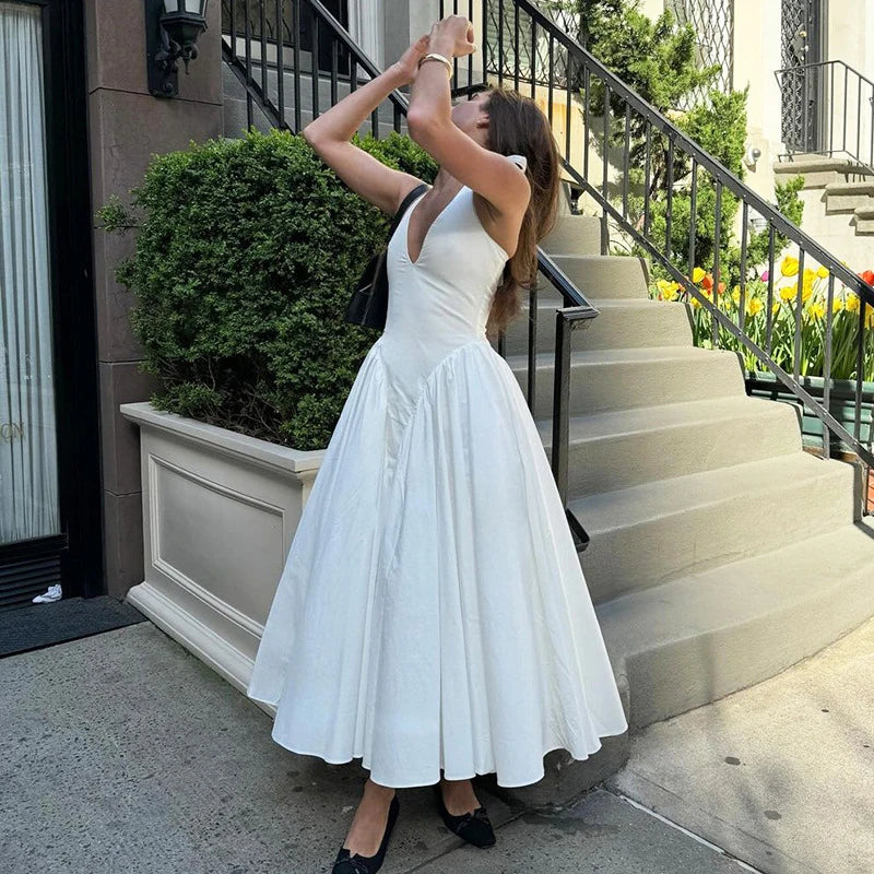 Talenza Backless Deep V Spliced Long Dress Summer Women's Sexy Party