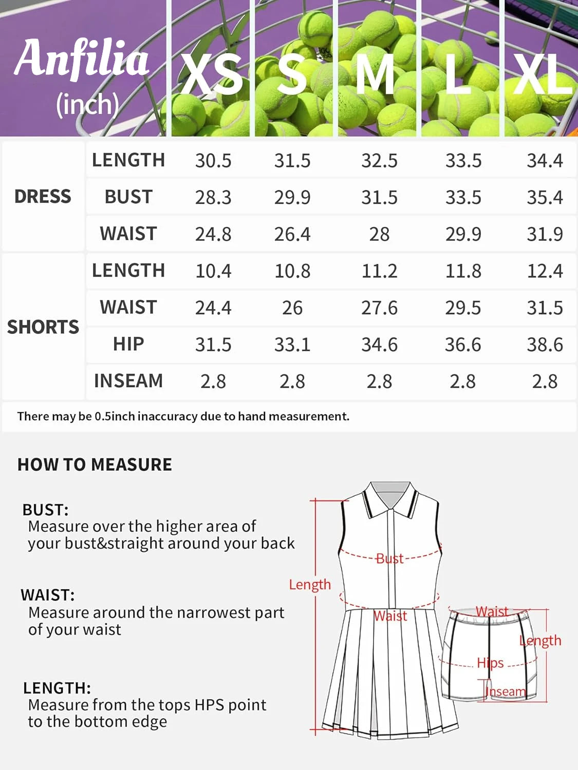 Anfilia Women Tennis Dress Polo Half Zipper Pleated with Built in Bra