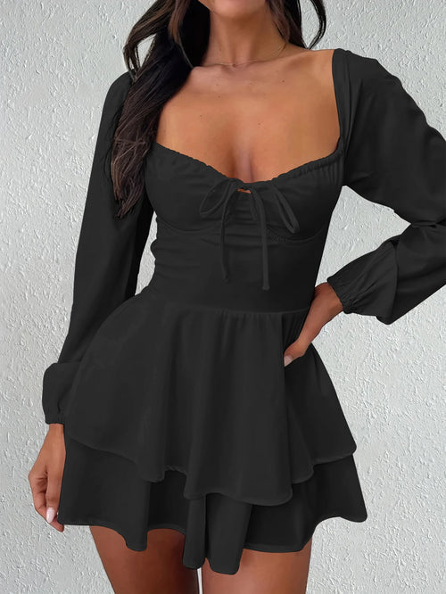 Sexy And Elegant V-neck Backless Waist Cinched Long Sleeved Dress