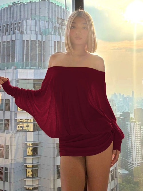 Dulzura Off Shoulder Long Sleeves Ruched Patchwork Mini Dress Women’S