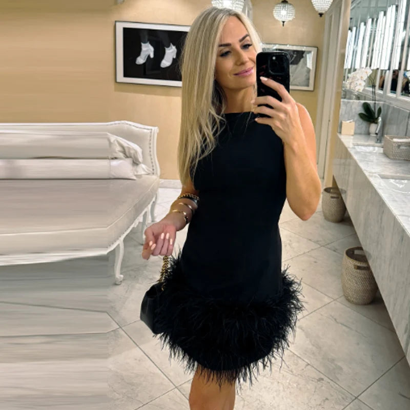 HXAO Black Feather Dress Womens Dresses Autumn 2025 Elegant Party