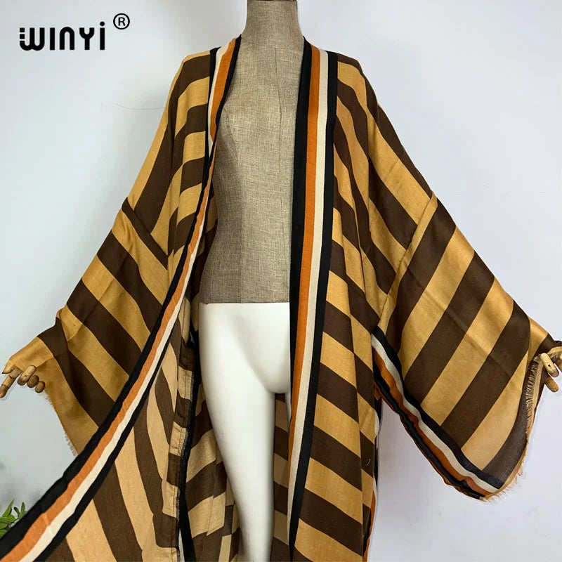 WINYI kimono Africa summer boho Stripe print beach swimwear Elegant