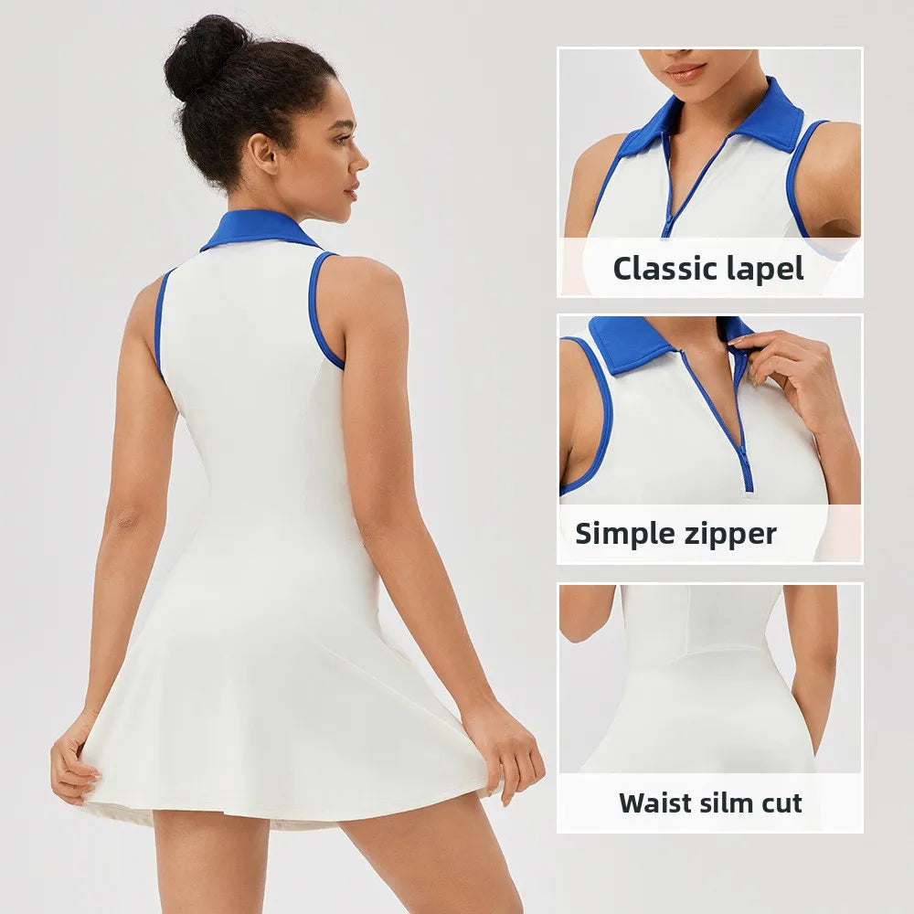 Lapel one-piece tennis dress for women quick-drying breathable