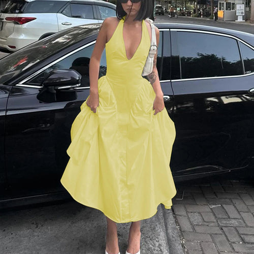 Talenza Backless Deep V Spliced Long Dress Summer Women's Sexy Party