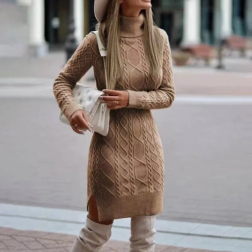 2024 Autumn Winter New Women's Knitted Wrap Hip Skirt High Neck Warm