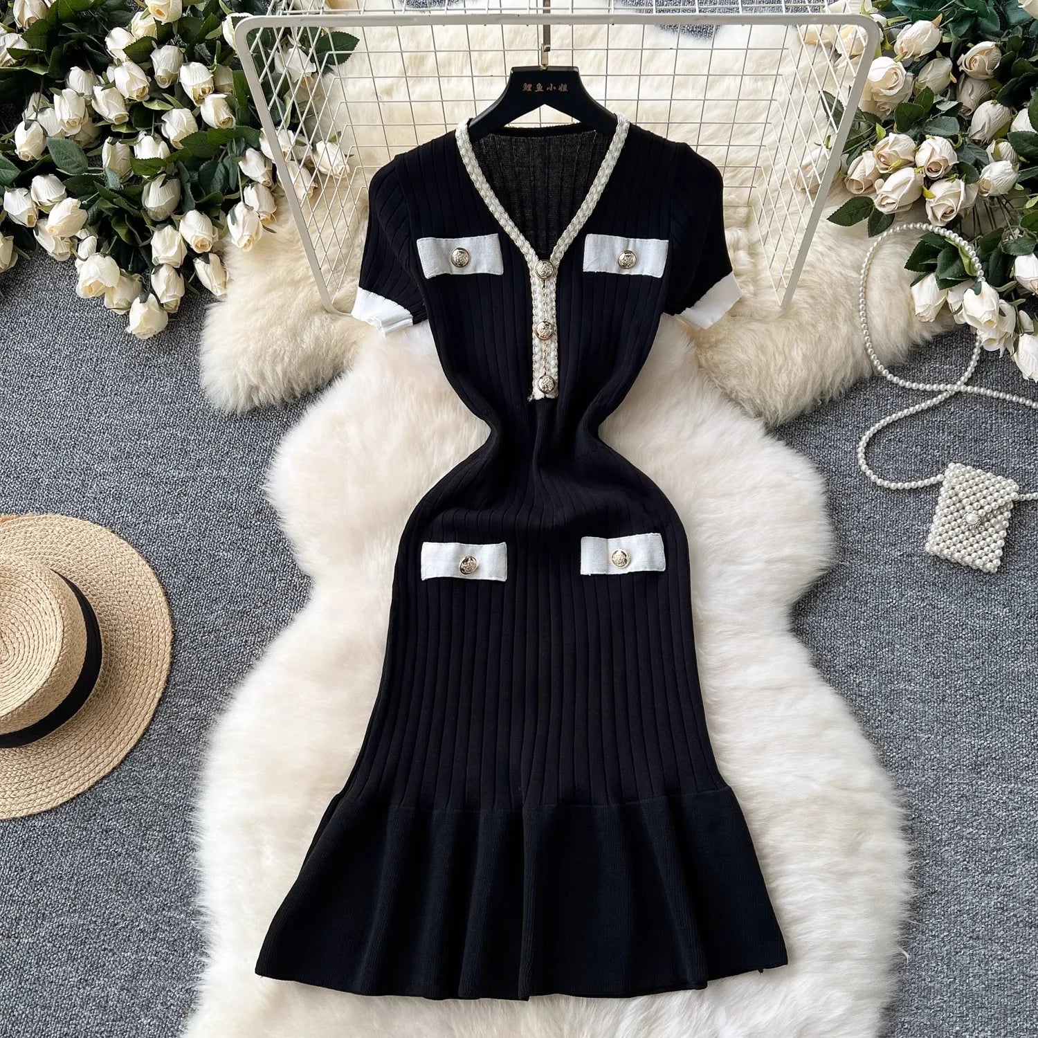 YuooMuoo Brand Fashion Knitted Mermaid Dress 2025 New Elegant V-neck