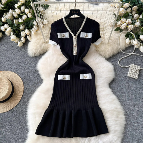 YuooMuoo Brand Fashion Knitted Mermaid Dress 2025 New Elegant V-neck