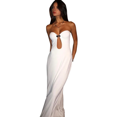 CUTENOVA Sexy Strapless Cut Out Bodycon Maxi Dress Women Off Shoulder