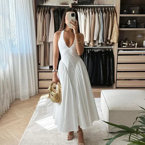 Talenza Backless Deep V Spliced Long Dress Summer Women's Sexy Party