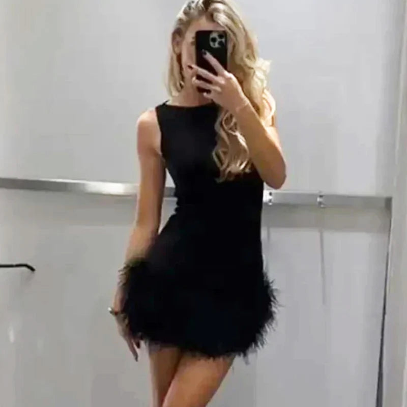 HXAO Black Feather Dress Womens Dresses Autumn 2025 Elegant Party