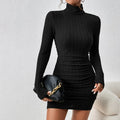 Women Dresses Elegant Party Autumn Winter New Turtleneck Long Sleeves