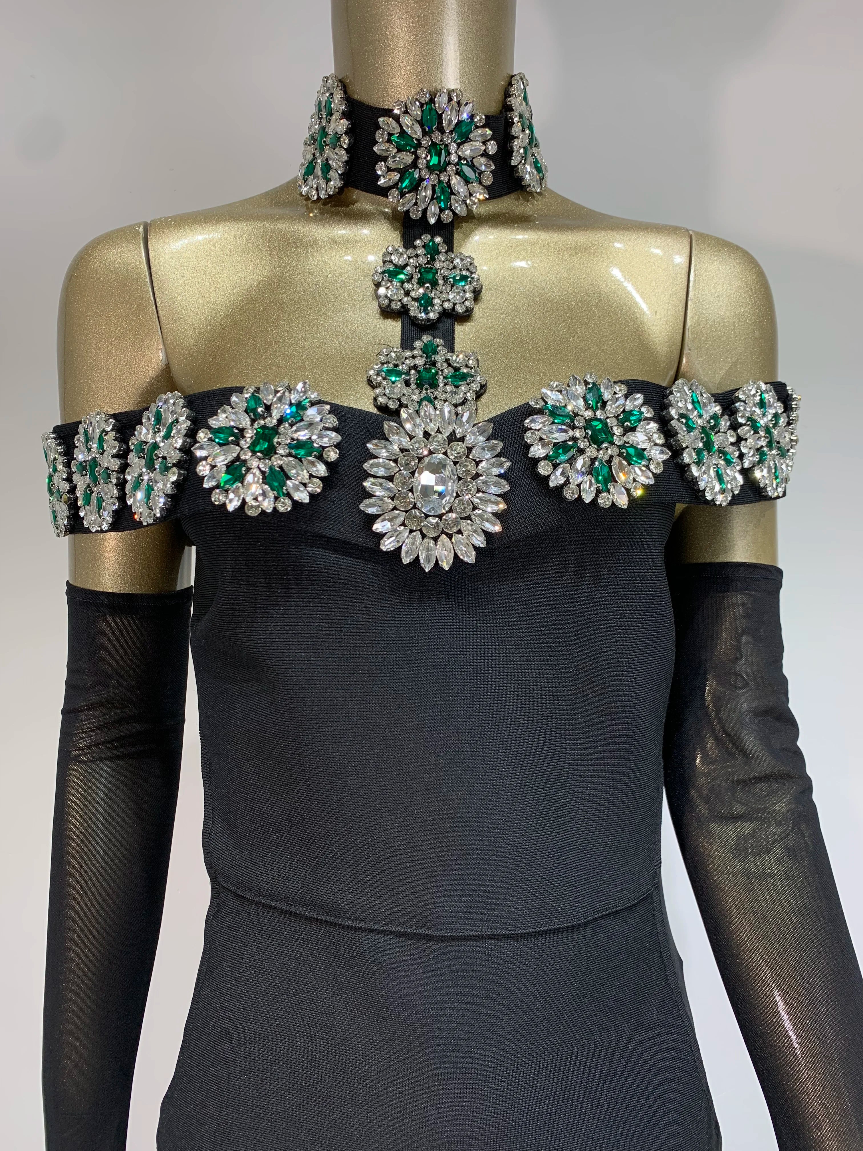 Summer Bandage Dress 2024 Women Celebrity Sexy Diamonds Crystal Black