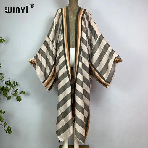 WINYI kimono Africa summer boho Stripe print beach swimwear Elegant