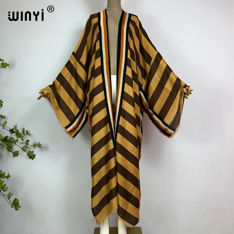 WINYI kimono Africa summer boho Stripe print beach swimwear Elegant