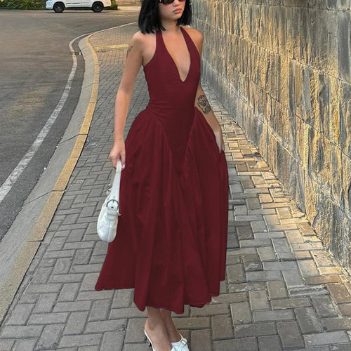 Talenza Backless Deep V Spliced Long Dress Summer Women's Sexy Party